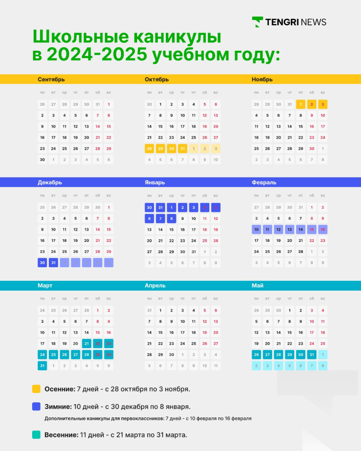 Дополнительные каникулы в Казахстане